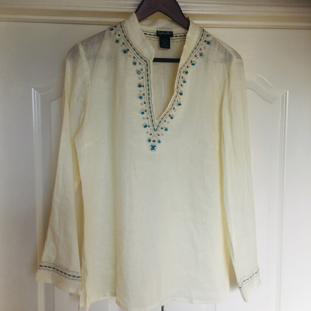 Cream Rafaella Linen Blouse - Embroidery & Beading